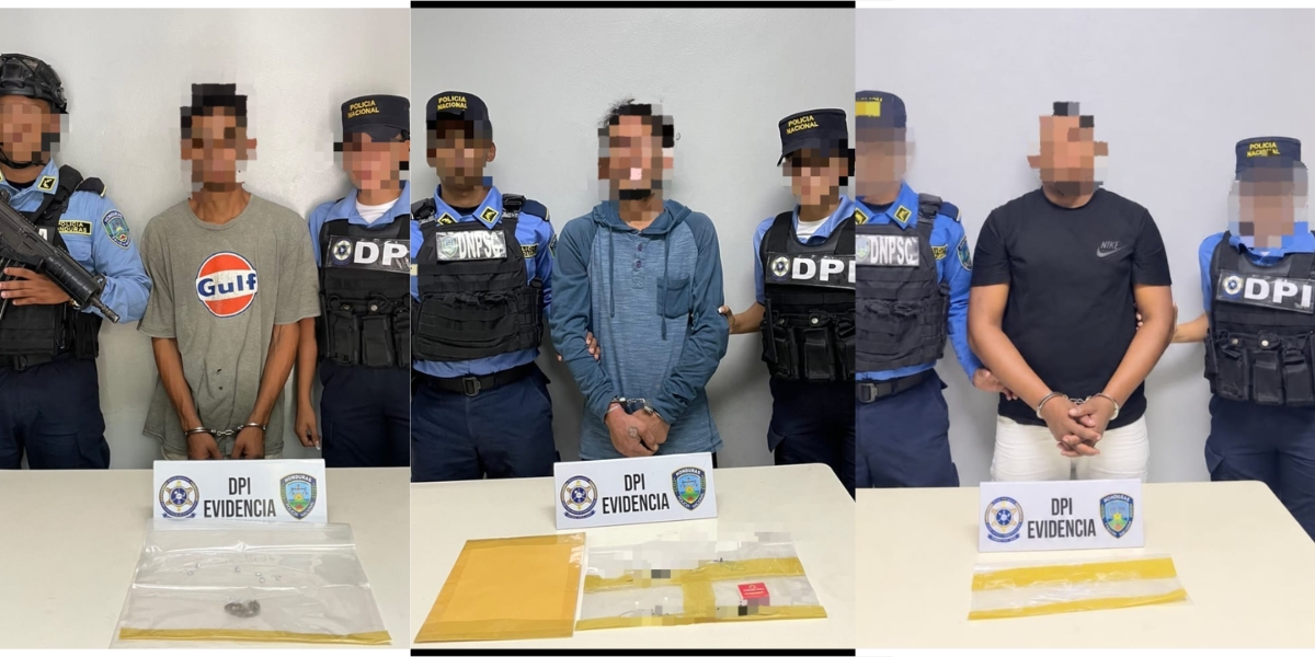 Policía Nacional detiene a tres personas por supuesta posesión ilícita de drogas en Atlántida