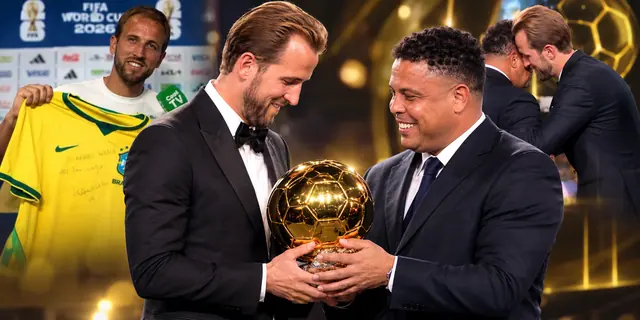 Harry Kane recibe el Balón de Oro de manos de su ídolo Ronaldo