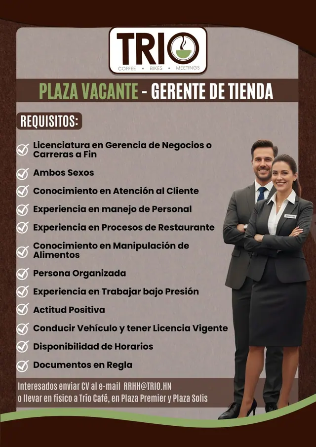 Gerente de Tienda - Trío Café