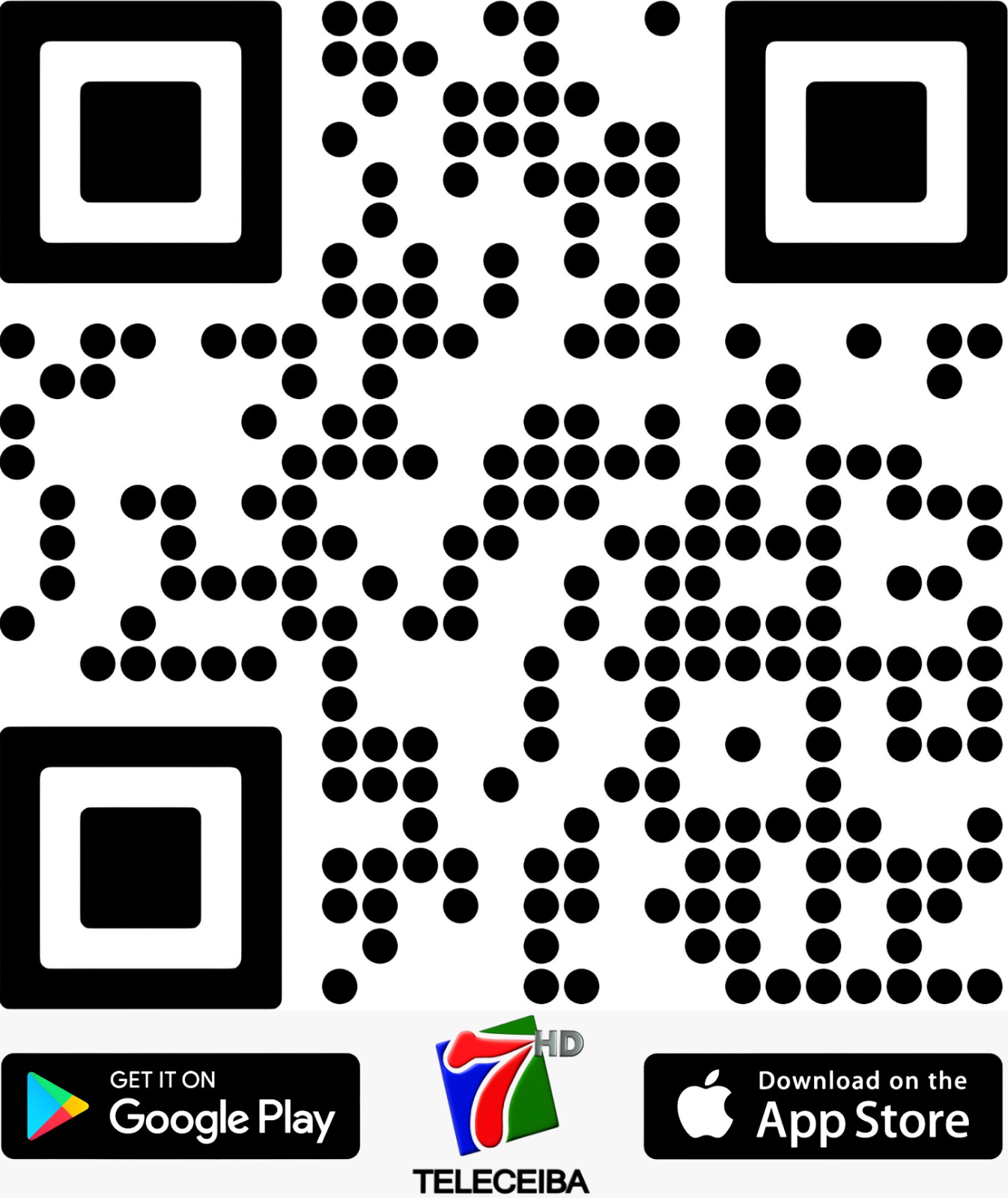 Código QR para descargar la app Teleceiba en Google Play y App Store